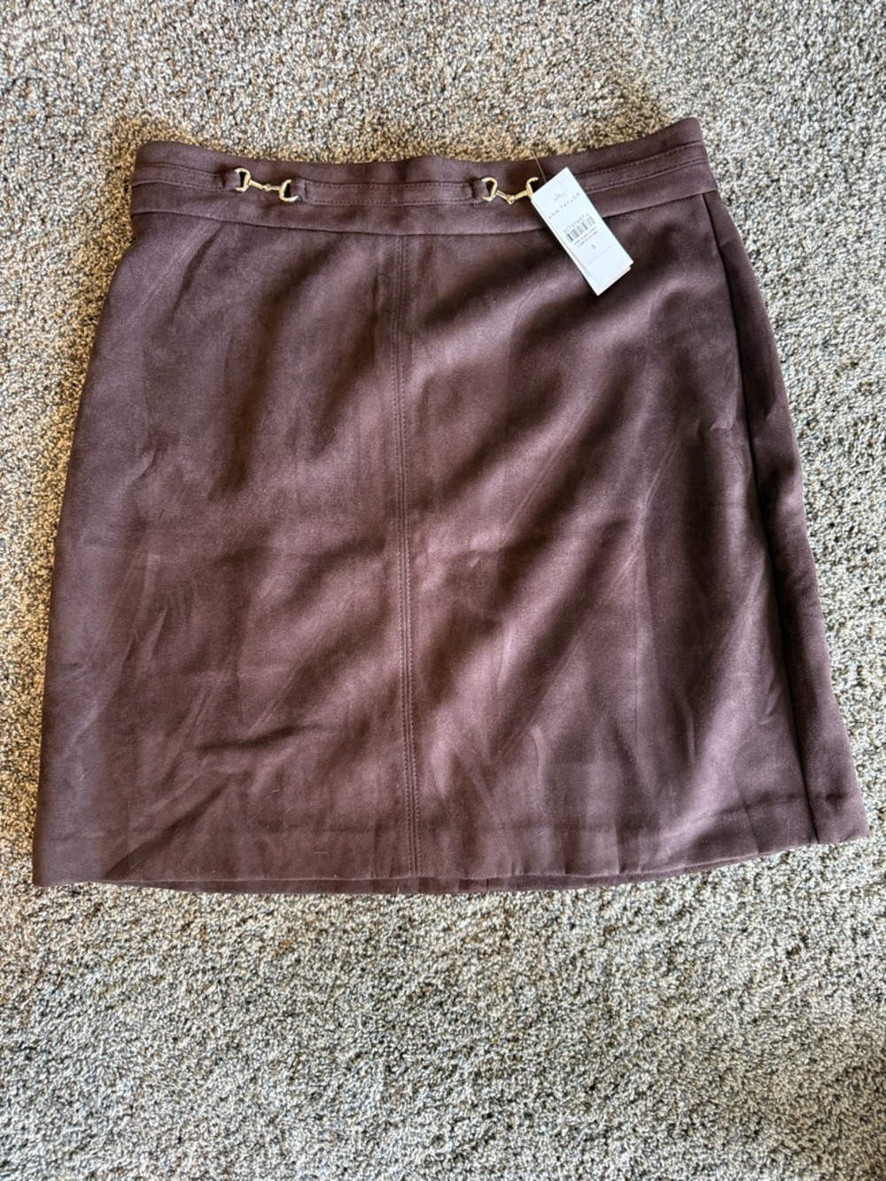 Ann Taylor Brown Faux Suede Pencil Skirt with Gold-Tone Accent